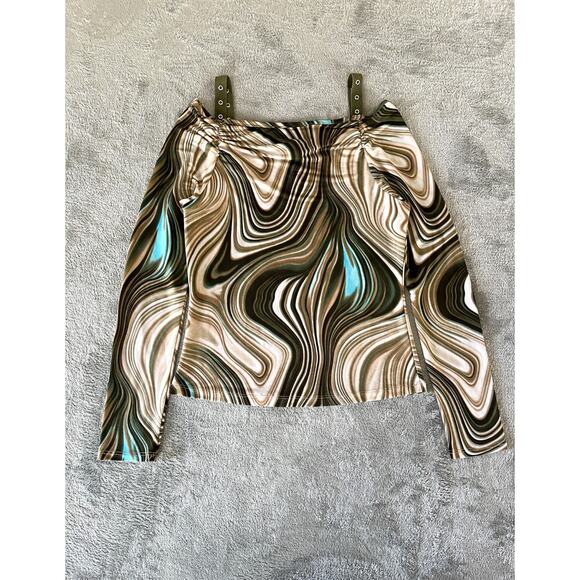 Vintage Y2K Psychedelic Print Stretchy Top Medium Cold Shoulder Funky Rave - Picture 1 of 15